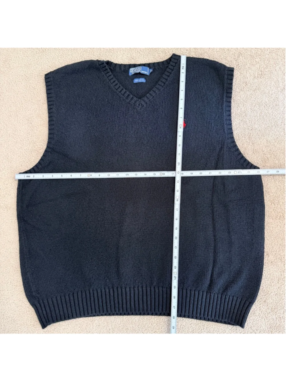 Polo by Ralph Lauren V-Neck Cotton Knit Sweater Men's 3XL Black Heritage Preppy